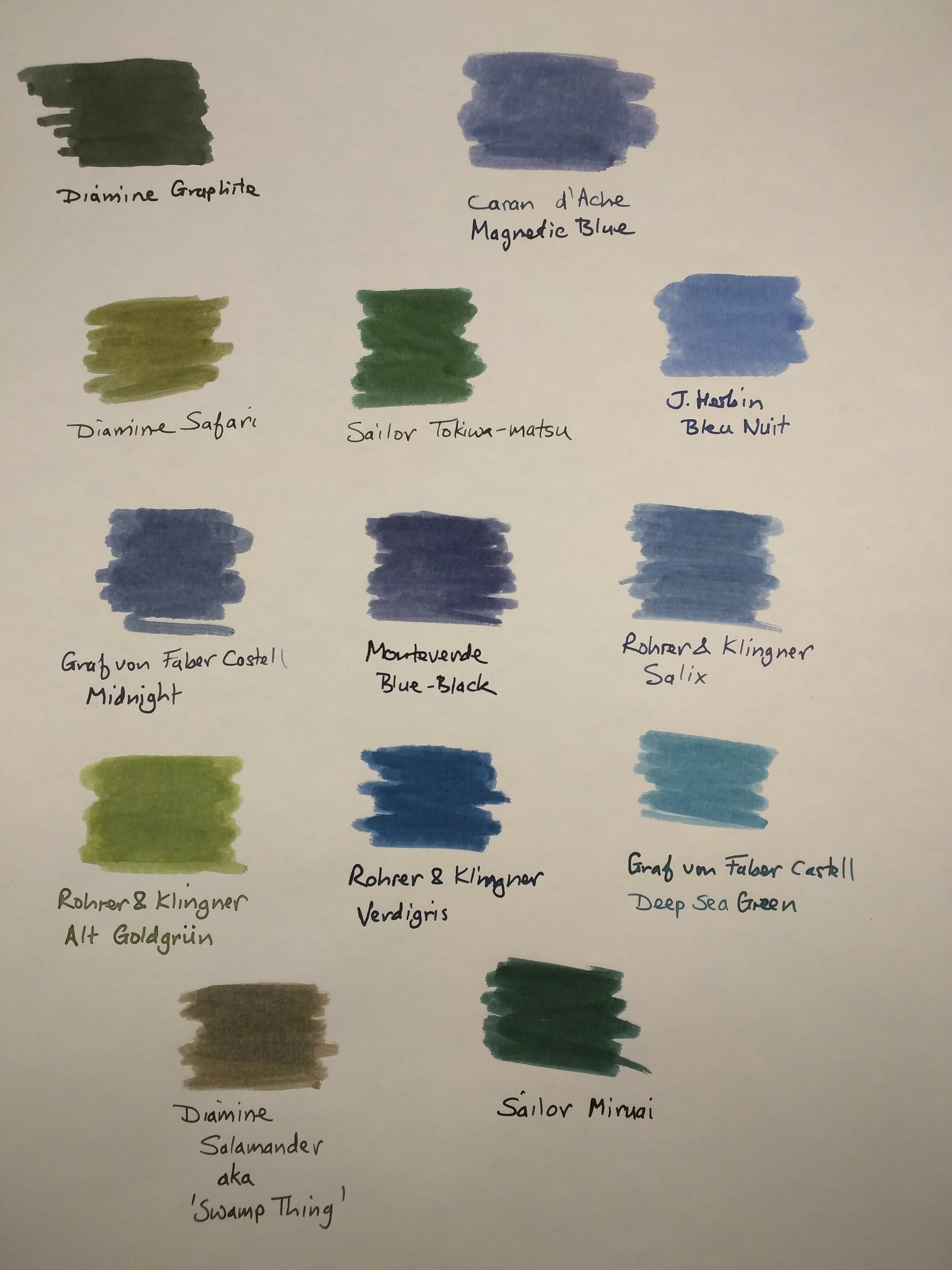 13 ink swatches