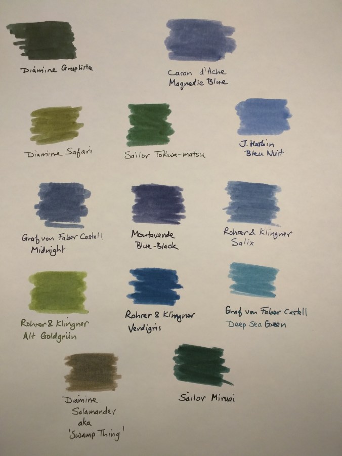 13 ink swatches